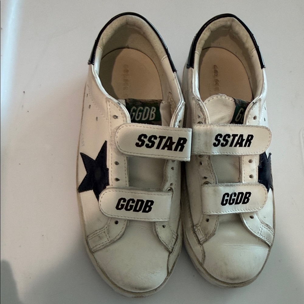 Golden Goose Kids White Sneakers with Navy Star - Velcro Closure